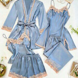 5pcs Set Silk Camisole, Shorts, Pants, Robe, and Nightgown - NWT